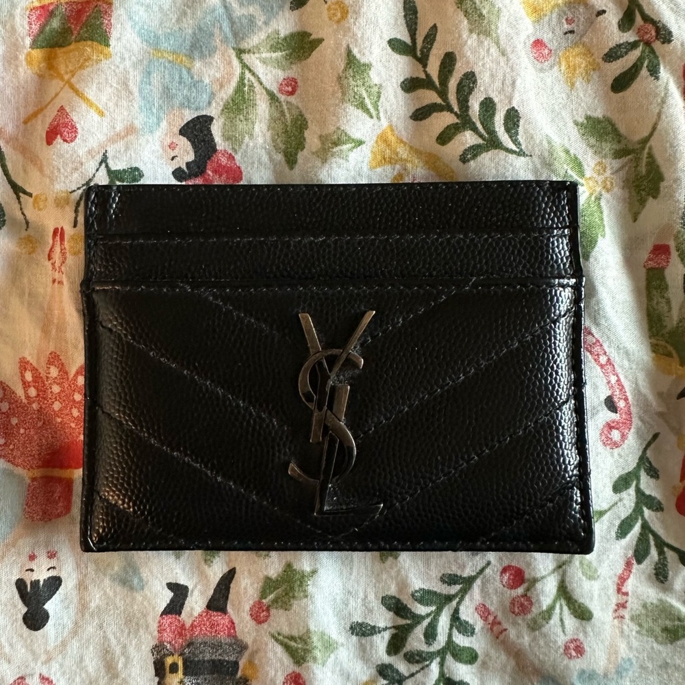 Saint Laurent YSL Black Quilted Grained Leather Card Holder Wallet 5 pockets